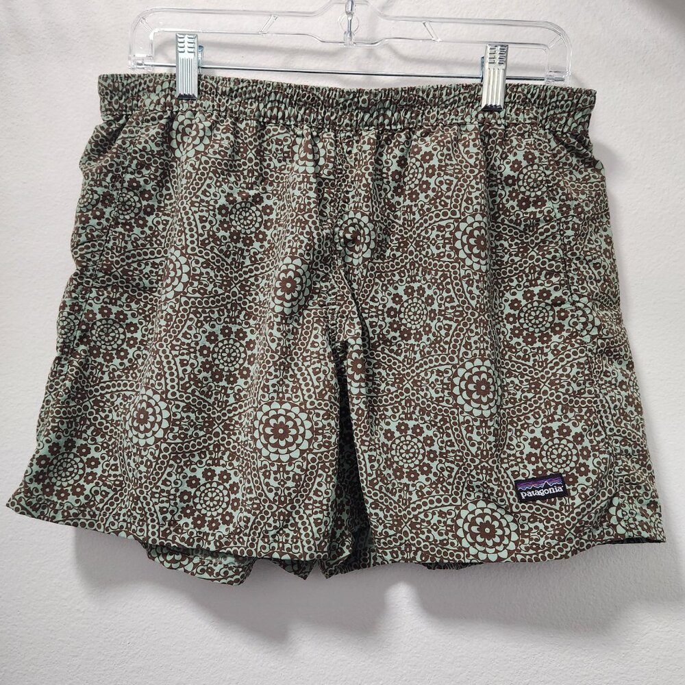 Womens Large Patagonia Athletic Shorts - Floral Teal Brown